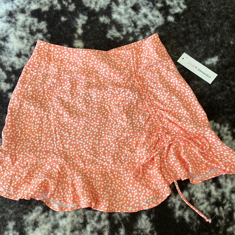 Urban Romantics Coral with White Polkadot Ruched Flouncy Skirt